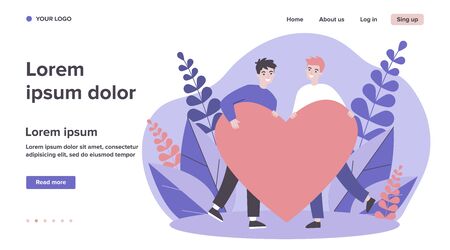 Happy male gay couple holding red heartのイラスト素材