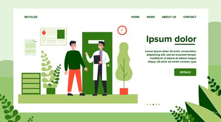 Patient visiting doctor office. Young man consulting physician in hospital or clinic. Can be used for healthcare, medical consultation, diagnosis, healthcare, therapy conceptのイラスト素材