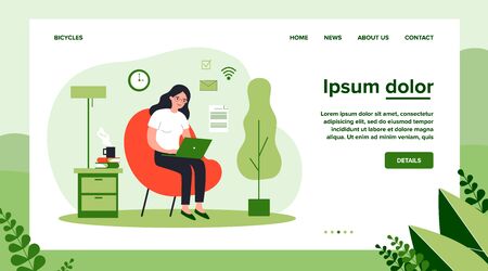 Woman with laptop working at homeのイラスト素材