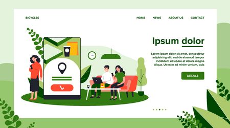 People using online app for food delivery. Customers ordering food in cafe or restaurant and eating at home. Vector illustration for mobile application, takeaway dinner, service conceptのイラスト素材