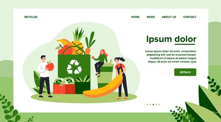 People putting organic food into eco friendly bagのイラスト素材