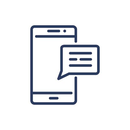 Message thin line icon. Smartphone, cellphone, sms, speech bubbles isolated outline sign. Communication, messenger, social media concept. Vector illustration symbol element for web design and appsのイラスト素材