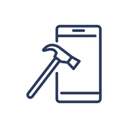 Cellphone and hammer thin line iconのイラスト素材