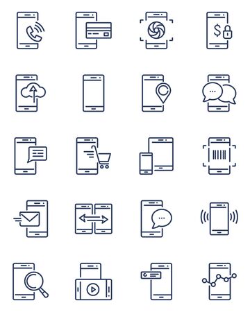 Cell phone services line icon setのイラスト素材