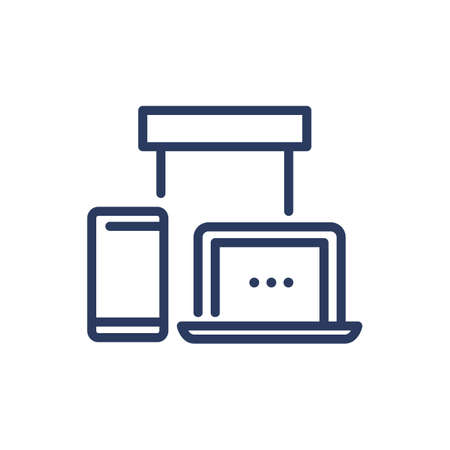 Cloud system thin line icon. Data sync, storage connected with computer and smartphone isolated outline sign. Information technology concept. Vector illustration symbol element for web design and appsのイラスト素材