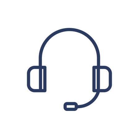 Headset thin line icon. Helpline equipment, consultant, speaker isolated outline sign. Technology, contact center, hotline concept. Vector illustration symbol element for web design and appsのイラスト素材