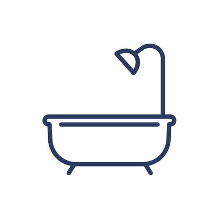 Bath tube thin line icon. Bathroom, shower, restroom isolated outline sign. Home interior, plumbing, morning concept. Vector illustration symbol element for web design and appsのイラスト素材