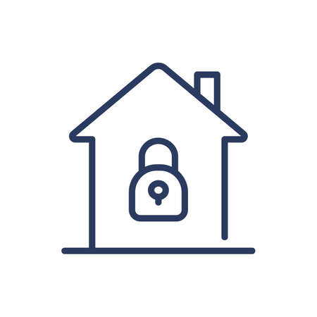 Home protection thin line icon. House building with closed lock isolated outline sign. Secure access, security, safety concept. Vector illustration symbol element for web design and appsのイラスト素材