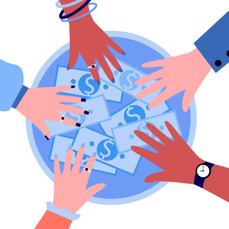 Hands of people taking money from circle shapeのイラスト素材