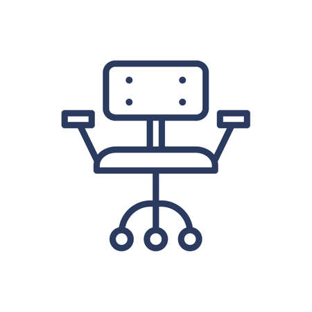 Armchair for workplace thin line icon. Adjustable stool, desktop chair with wheels isolated outline sign. Home interior, furniture, sitting concept. Vector illustration symbol element for web designのイラスト素材