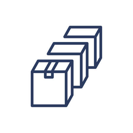 Row of boxes thin line icon. Cardboard, delivery, package isolated outline sign. Warehouse and storage concept. Vector illustration symbol element for web design and appsのイラスト素材