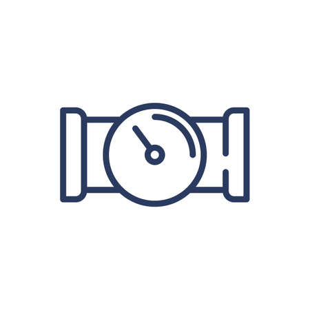 Meter on water tube thin line icon. Arrow, supply, liquid isolated outline sign. Plumbing and equipment concept. Vector illustration symbol element for web design and appsのイラスト素材