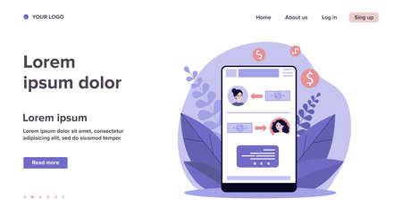 Salary payment online app. Application interface, money, employee, freelancers flat vector illustration. Finance, transaction concept for banner, website design or landing web pageのイラスト素材