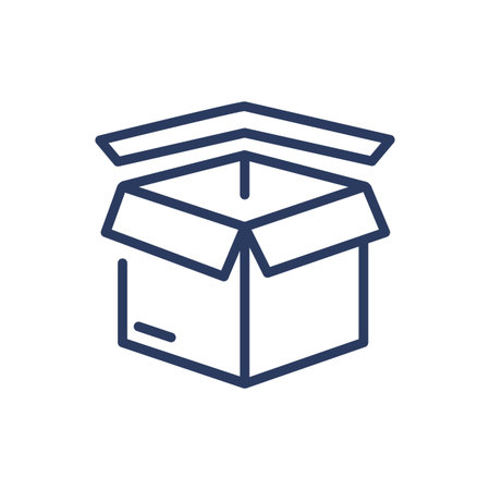 Open cardboard empty box thin line icon