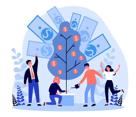 Cheerful people investing finance flat illustrationの写真素材