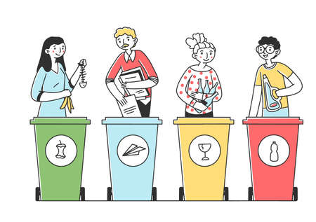 People sorting trash and rubbish flat illustrationの写真素材