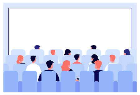 Rows of people sitting on seats in cinema hallのイラスト素材