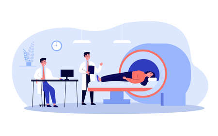 Doctors examining patient brain with MRI scannerのイラスト素材