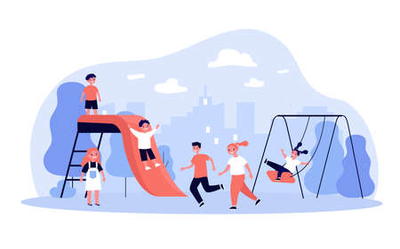 Children playing on playground in parkのイラスト素材
