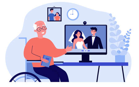 Senior man watching movie from weddingのイラスト素材