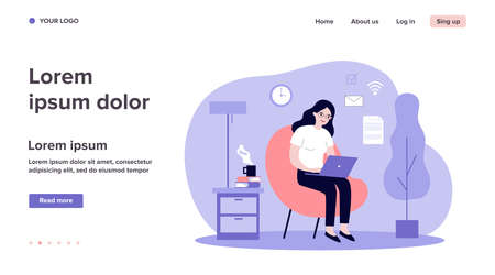 Woman with laptop working at homeのイラスト素材