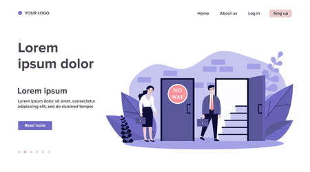 Woman standing near closed door and man going into open oneのイラスト素材