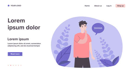 Young man showing shh or stop talking gestureのイラスト素材