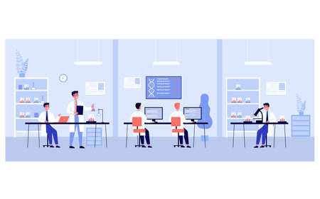 Group of scientists doing genetic research in laboratoryのイラスト素材
