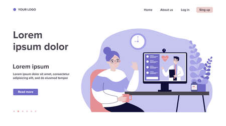 Senior lady consulting doctor onlineのイラスト素材