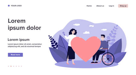 Woman and handicapped man holding big heartのイラスト素材