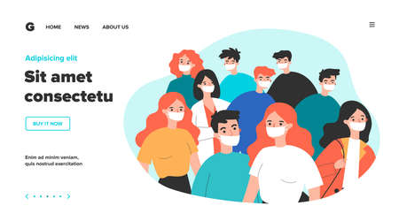Crowd of people wearing medical face masksのイラスト素材