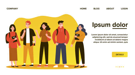 Cheerful college students with books and backpacksのイラスト素材