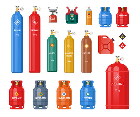 Various gas storage cylinders flat icon set