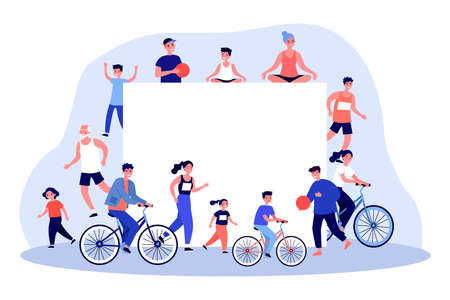 Sporty people around blank bannerのイラスト素材