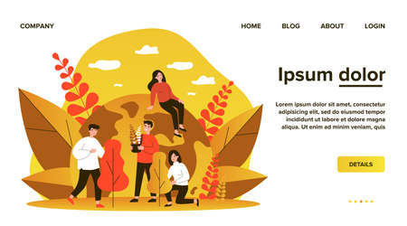 Happy volunteers planting treesのイラスト素材