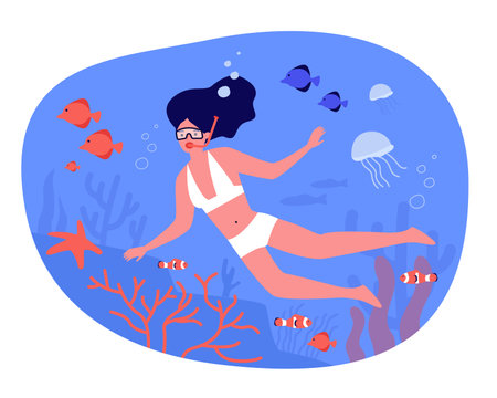 Woman in swimsuit and scuba diving maskのイラスト素材