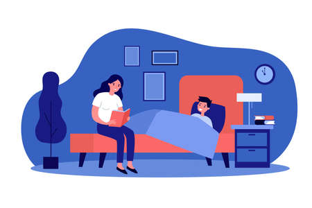 Mom reading bedtime book to sonのイラスト素材