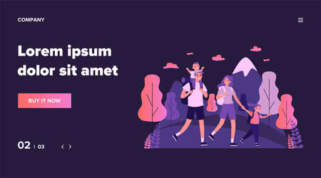 Active happy family travelling together in mountainsのイラスト素材