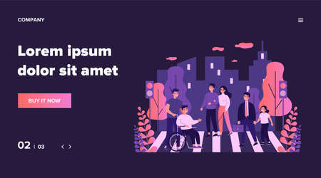 Disabled people crossing streetのイラスト素材