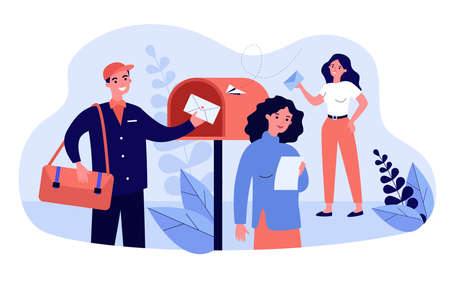 People receiving and reading marketing newsletterのイラスト素材