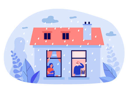People staying home during rainy weatherのイラスト素材