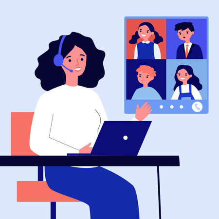 Teacher explaining lesson online via video callのイラスト素材