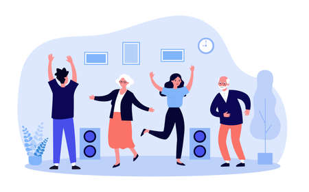 Happy people in different ages dancing at partyのイラスト素材