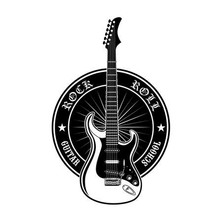 Round sticker for guitar school vector illustrationのイラスト素材