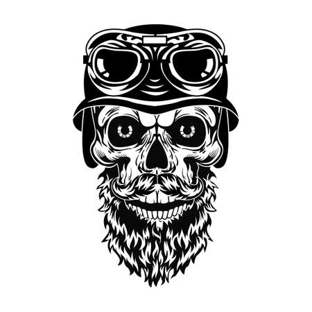 Monochrome bearded skull of hipster vector illustrationのイラスト素材