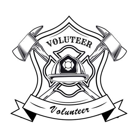 Firefighter volunteer patch with helmet vector illustrationのイラスト素材