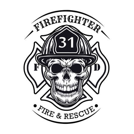 Firefighter badge with skull vector illustrationのイラスト素材