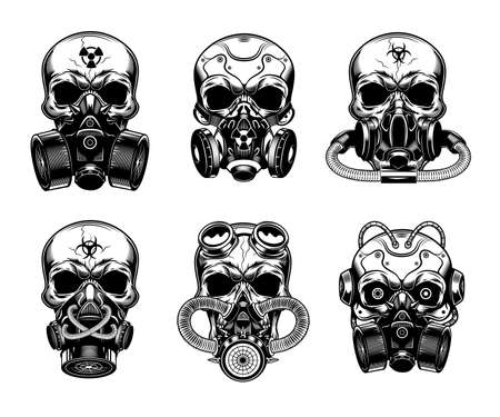 Skulls in respirator vector illustrations setのイラスト素材