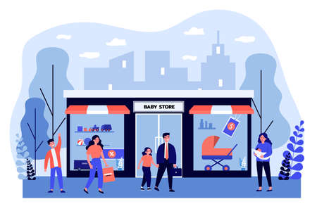 People walking by baby storeのイラスト素材