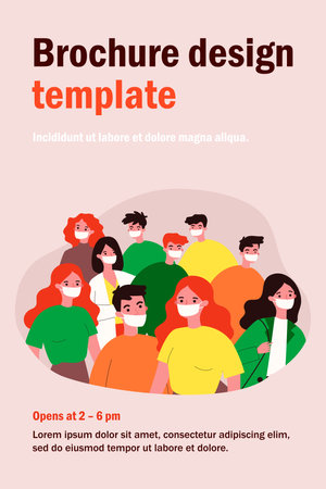 Crowd of people wearing medical face masks. Men and women protecting themselves from corona virus. Vector illustration for quarantine, safety, disease, outbreak conceptのイラスト素材